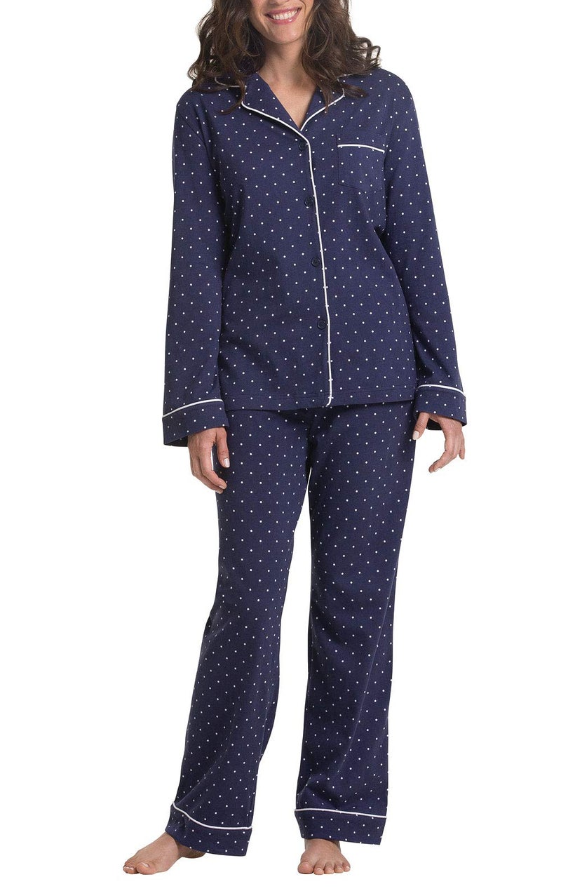 PajamaGram Pajama Set for Women - Cotton Jersey Pajamas Women, Navy, M, 10-12 - Image 1